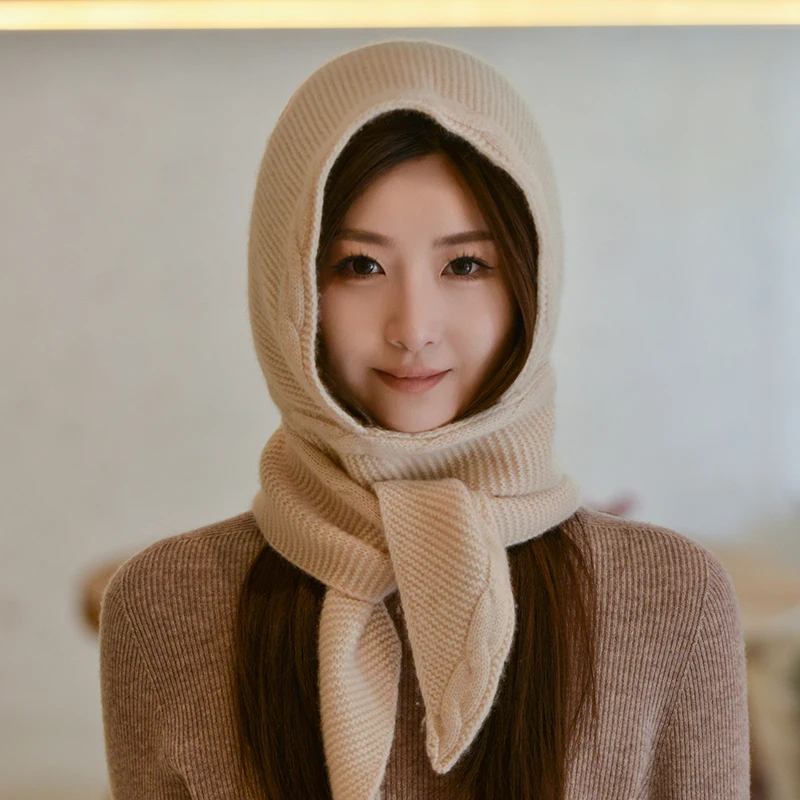 New Women\'s Winter Warm Beanhat Scarf Set High Quality Goat Cashmere Knitted Hat Scarf Women\'s Thickened Hat