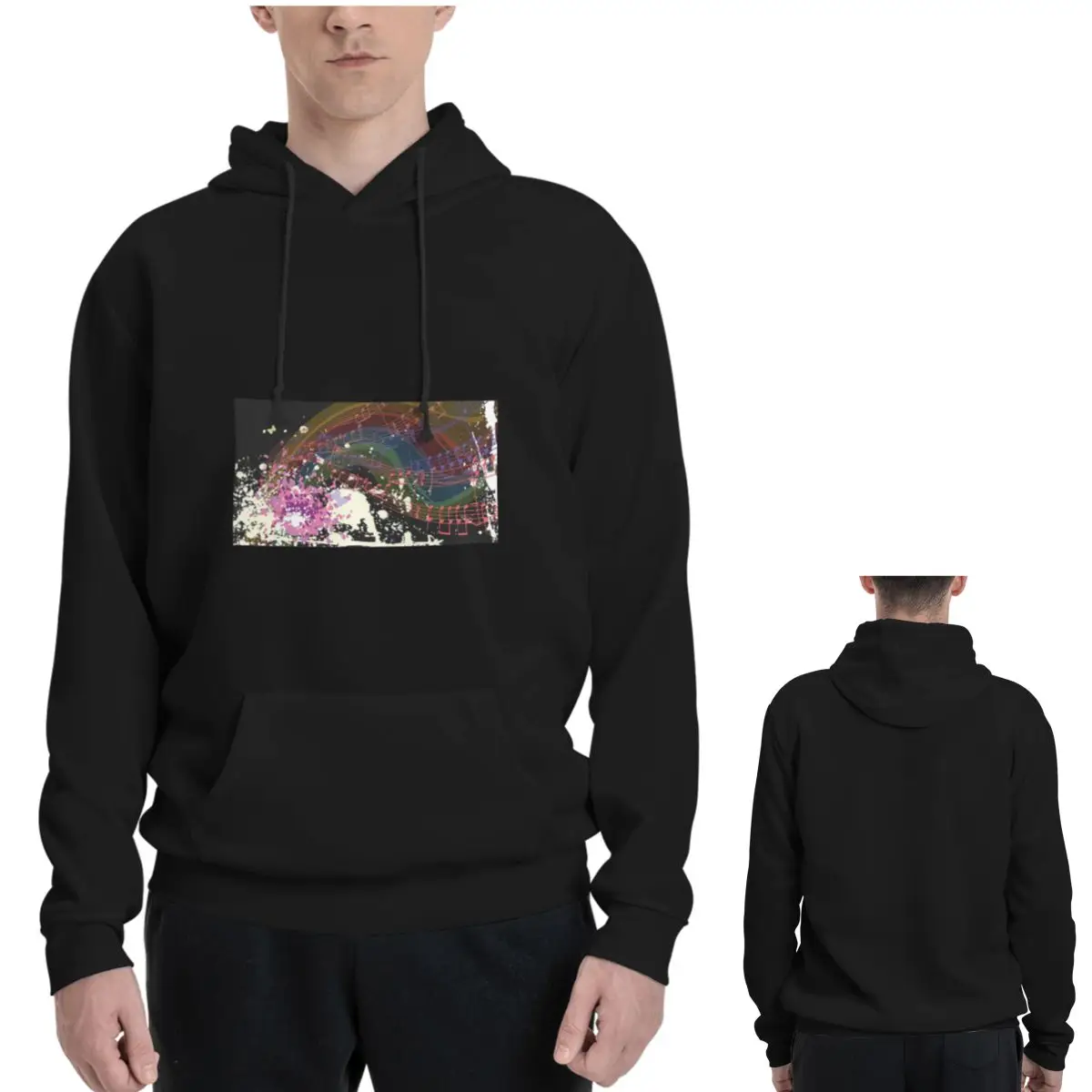 Music Note And Piano Key Ink Splash Hoodies Men Women Casual Pullover Sweatshirts Hip Hop Long Sleeve Hooded Autumn Winter