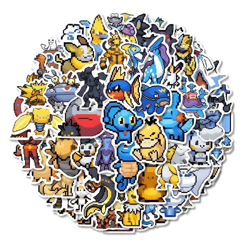 

10/30/50/111pcs Funny Pixel Style Pokemon Anime Stickers Decals for Kids Toy Phone Skateboard Suitcase Cartoon Graffiti Sticker