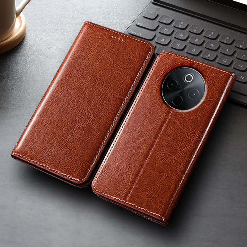 

Crazy Horse Genuine Leather Flip Case For Vivo Y200 Y200i Y200T Y300 Y300i Y300T Y400 Pro Plus GT Global Phone Cover Card Cases