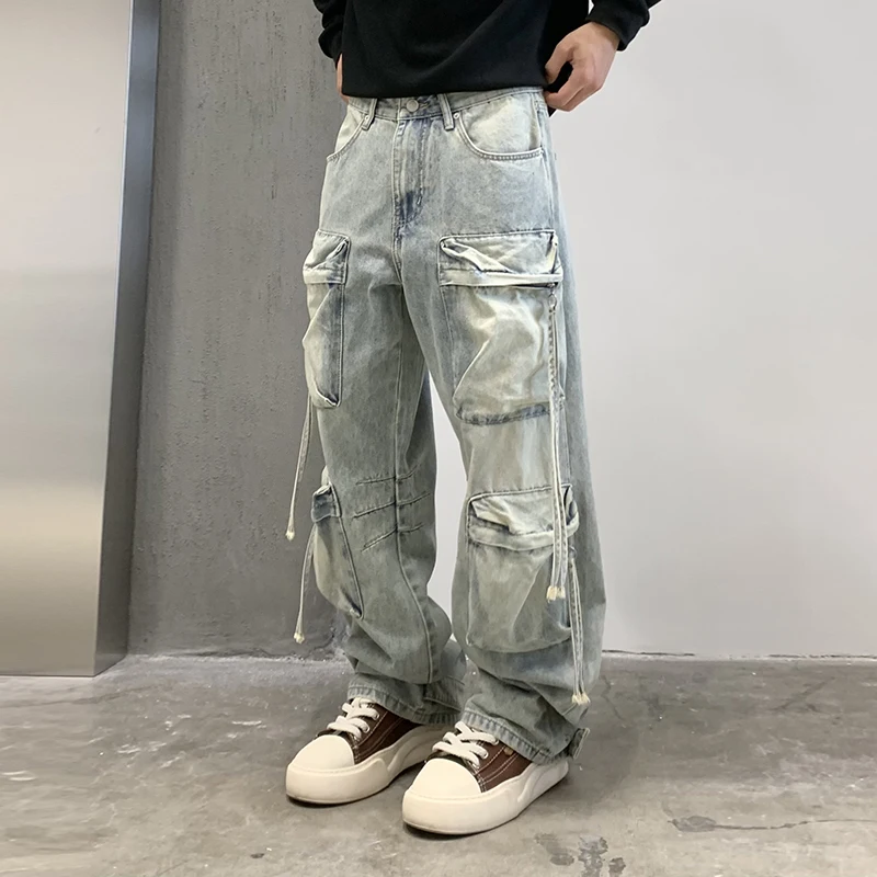 Men High Quality Cargo cowboy Pants Male Work Hunting Jeans Clothing Streetwear Hip Hop Sweatpants Male Casual denim Joggers