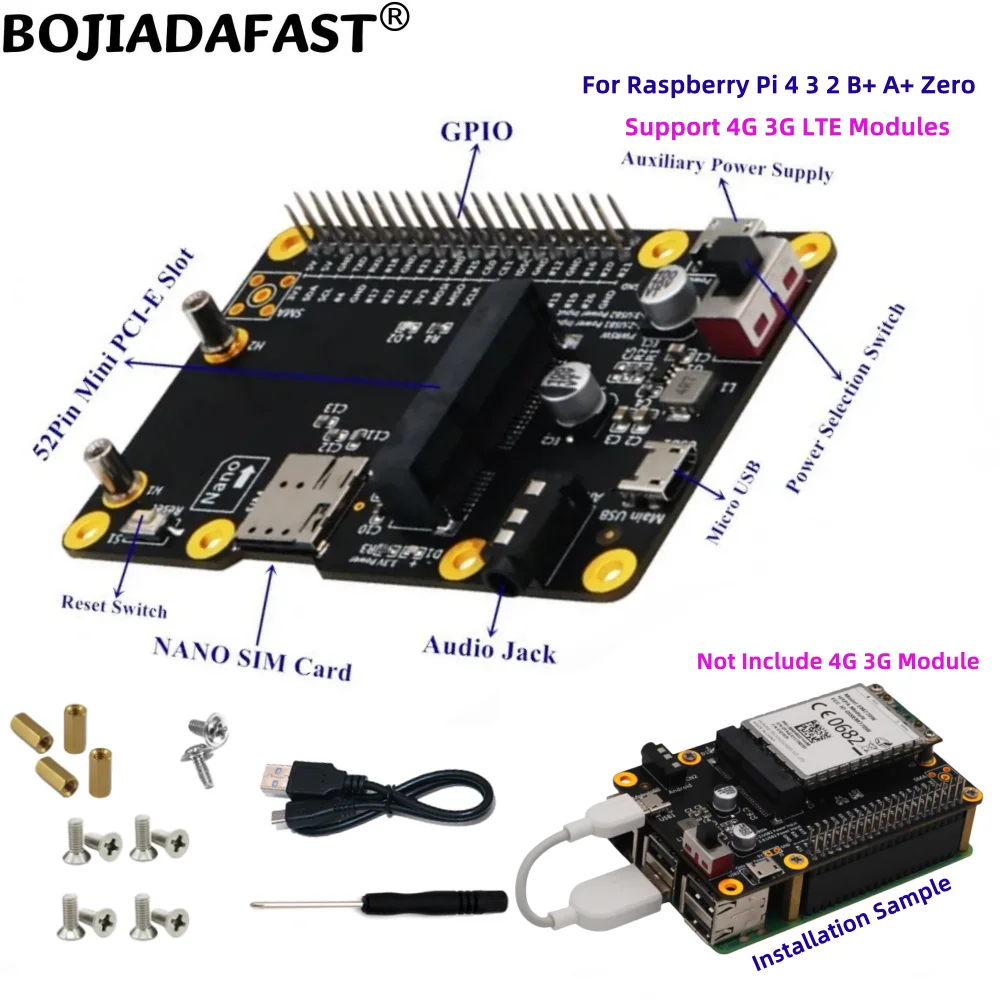 

4G 3G LTE Module Mini PCIE MPCIe Wireless Modem Adapter 1 Nano Card Holder for Raspberry Pi 4 3 2 B+ A+ Zero