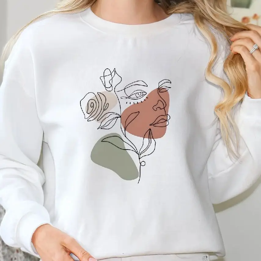 

Aesthetic Sweatshirt Long Sleeves Stylish Pullover Y2K Graphic Hoodies Crew Neck Unisex Casual Daily Wear Abstract Figure Print