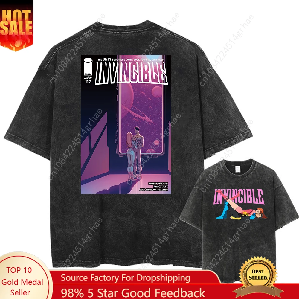 

Printed Invincible Washed T Shirts Merch Retro Hip Hop Harajuku T-Shirt Adult Anime for Men Women Tee Y2k T Shirt Unisex