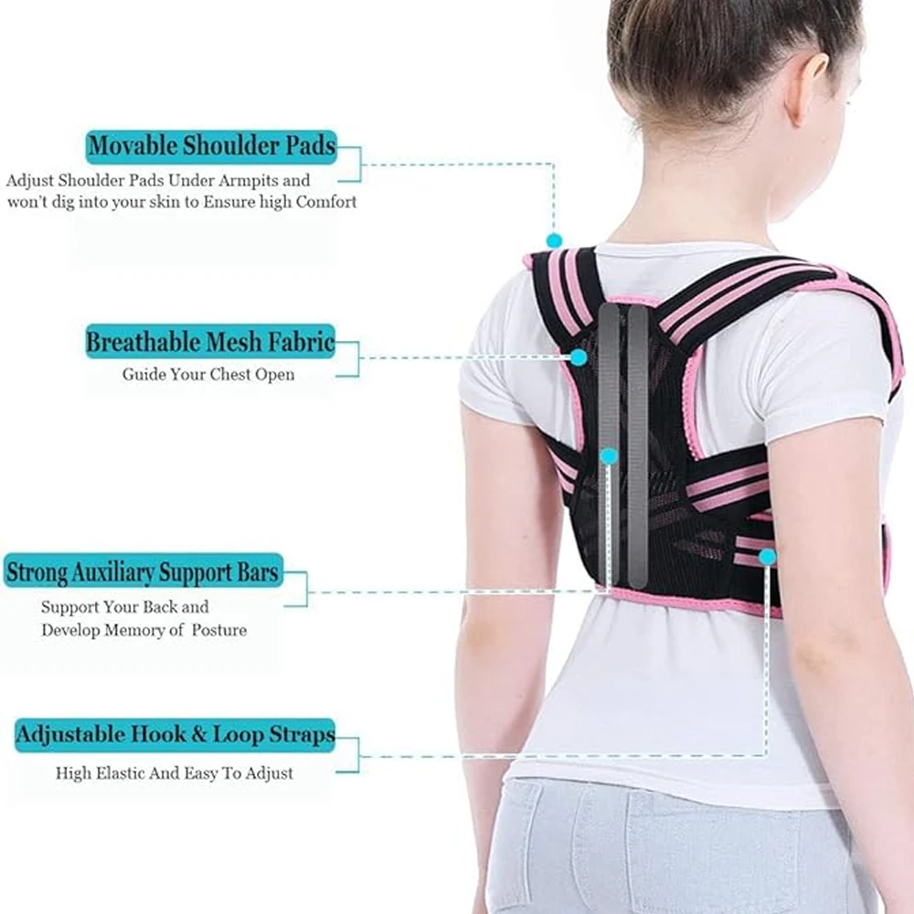 Adjustable Kids Posture Corrector,Soft Shoulder Pads & Elastic Belts Upper Back Brace for Teenagers to Correct Slouch & Humpback