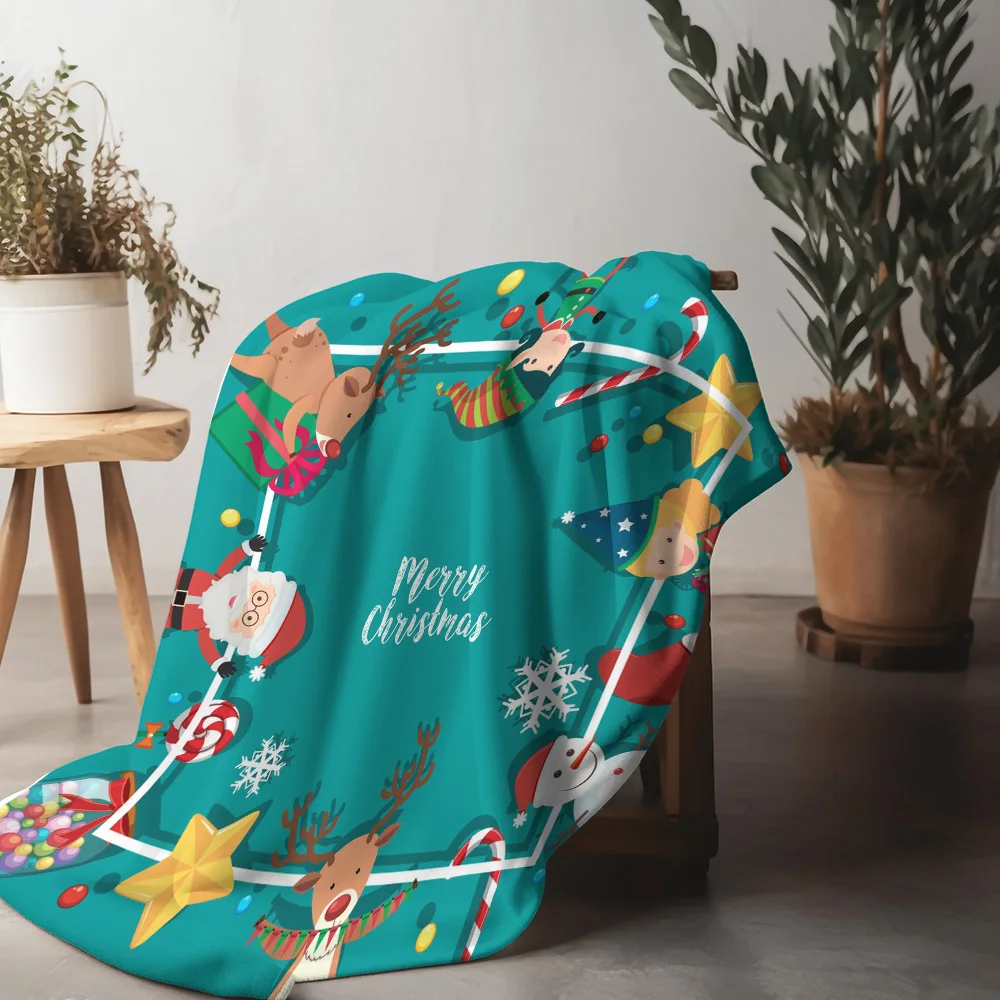 TU Festive Christmas Throw Blanket Cozy Reversible Holiday Home Decor Gift Reindeer Snowflakes Merry Xmas Patterned Fleece