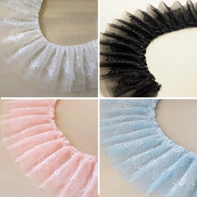 13cm Wide 3 Layers Pleated Eyelashes Tulle Lace DIY Ladies Girls Children's Clothing Skirt Cuffs Convenient Sewing Trend Trim