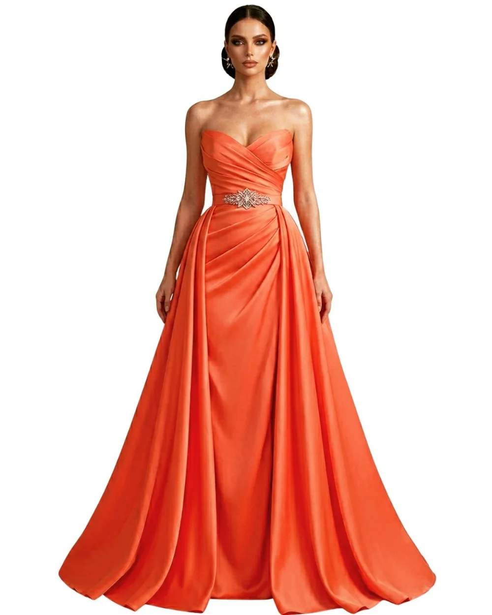 Customized Modern Style Women Charmeuse Rhinestone Sash A-Line Evening Dresses Classic Sweetheart Sleeveless Long Prom Dresses