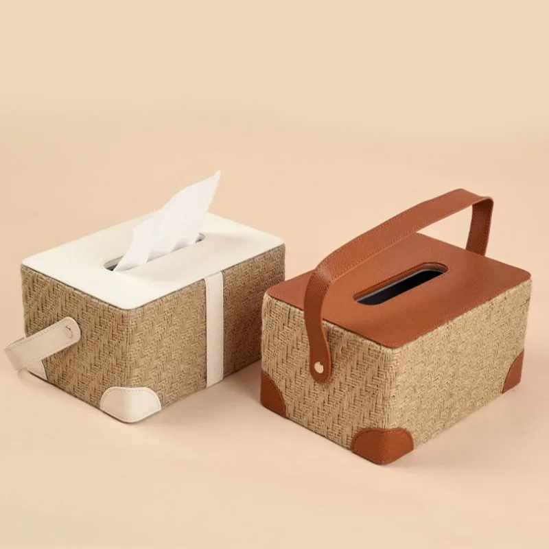 

Luxury Leather Tissue Box, Creative Napkin Facial Tissues Holder Dispenser with Handle for Bathroom, Office Table, Night Stand