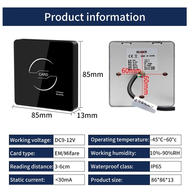 A13E-T886R RFID Card 125Khz Proximity Card Access Control Slave Reader Wiegand 26 Output Waterproof For Access Controller