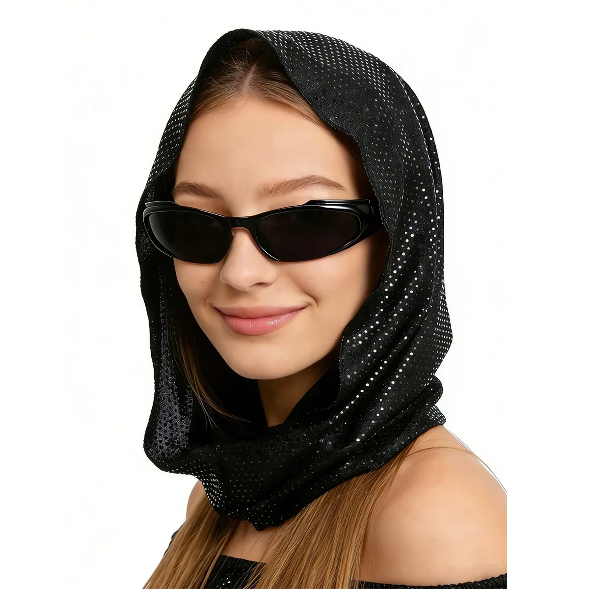

Elegant Breathable Sequin Hooded Headscarf Solid Color Lightweight Soft Sequin Head Wraps Polyester Scarf Hijab Spring Summer