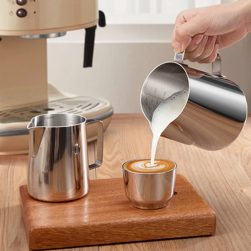 (BF06)150/250/350/600ml Milk Jugs With Laser Scale Fashion Stainless Steel Retro Milk Craft Milk Frothing Pitcher Coffee Mug Cup