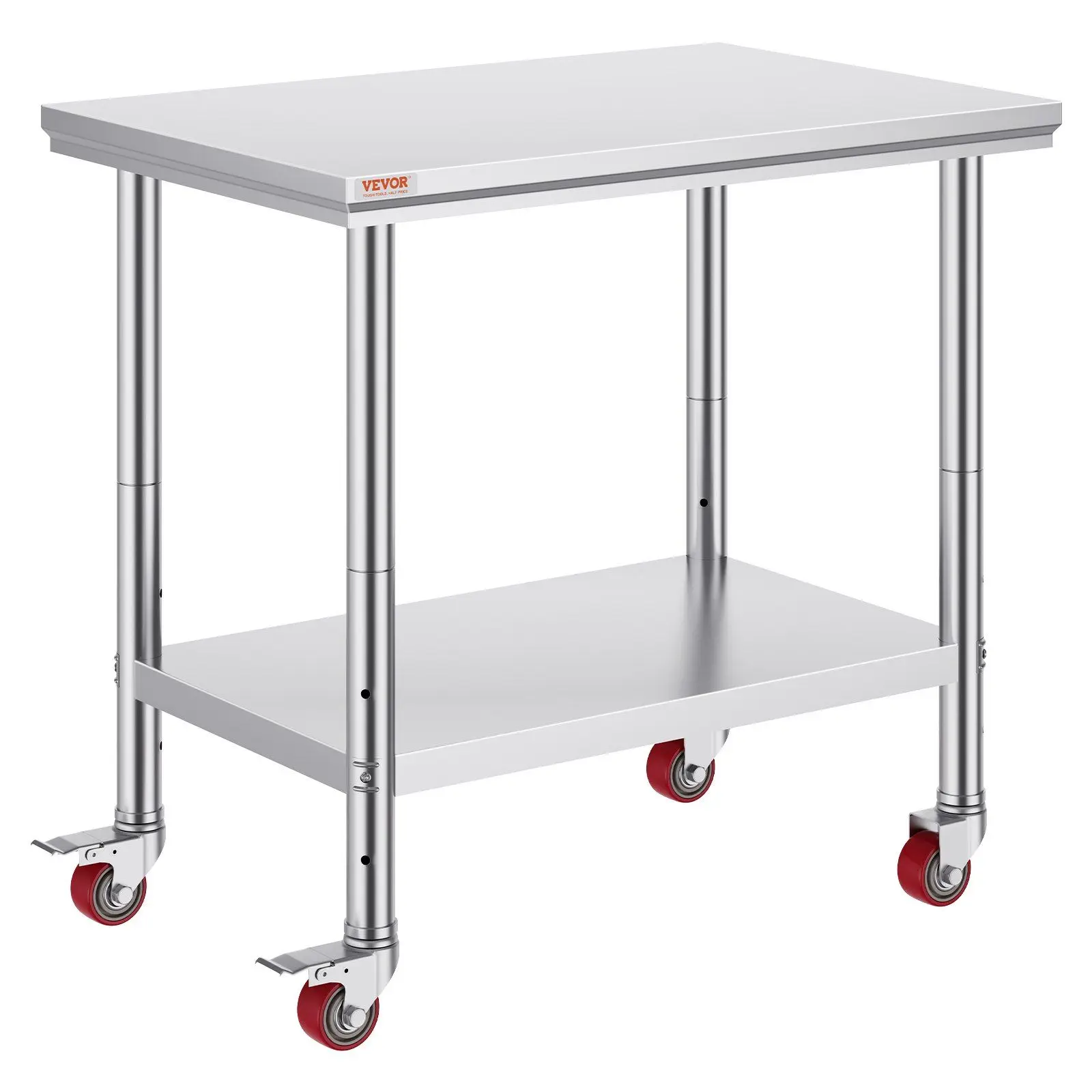 

35"x24"x33" Stainless Steel Work Table 700LBS Capacity 4 Wheels 3 Height Levels for Commercial Kitchen Restaurant