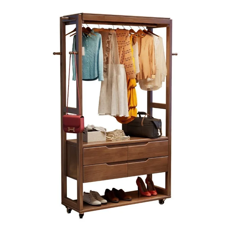 Solid wood coat rack Floor-to-ceiling room Bedroom Multifunctional household storage rack Chinese simple removable hanger