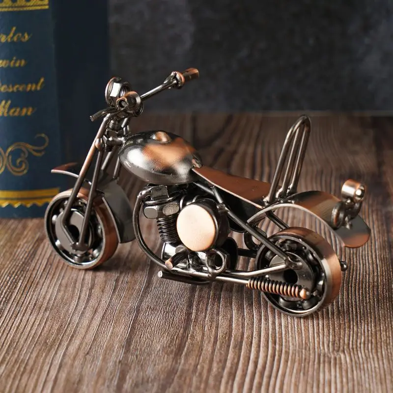 

6 Industrial Motorcycle Model, Iron Bike Figurine, Retro Bicycle Decor, Unique Accent for Office and Study Spaces