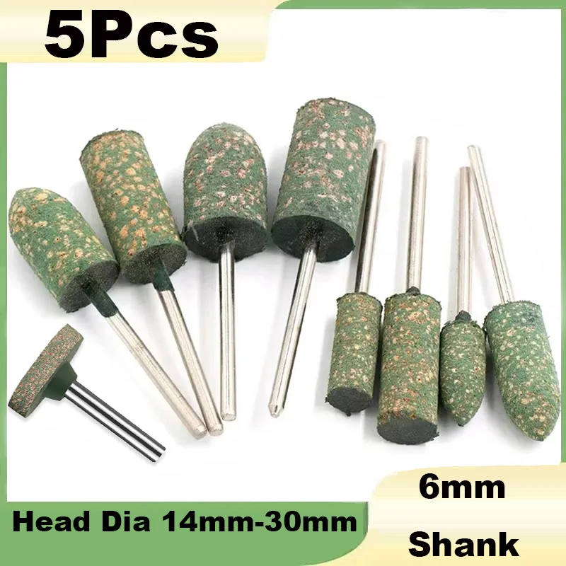 

5Pcs 6mm Shank Rubber Grinding Head 14mm-30mm for Rotary Tools Rubber with Abrasives Grinding Wheel for Metal Plastic Polishing
