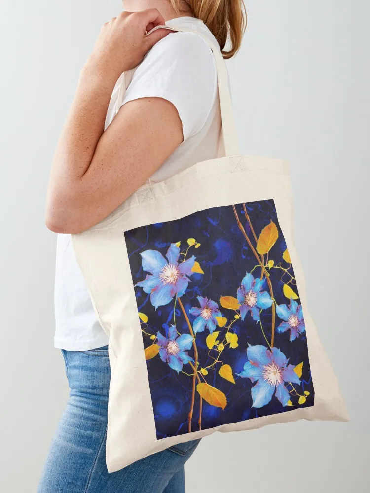 Bolsa de compras Clematites/Clematis, bolsas de compras plegables de lona, bolsa de compras para mujer, bolsa tote