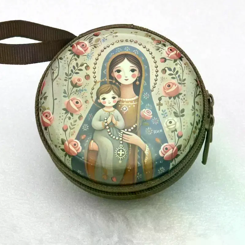 Church Prayer Rosary Storage Bag Iron Artwork Zippered Religious Organizer Compact Holder for Gifts Travel