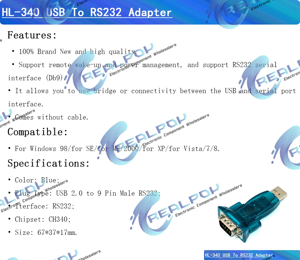 HL-340 HL340 Neuer USB-zu-RS232-COM-Port-Serieller-PDA-Adapter mit FT232 9-Pin-DB9-Kabel, unterstützt WIN11, kompatibel mit CH340 – Detail 2