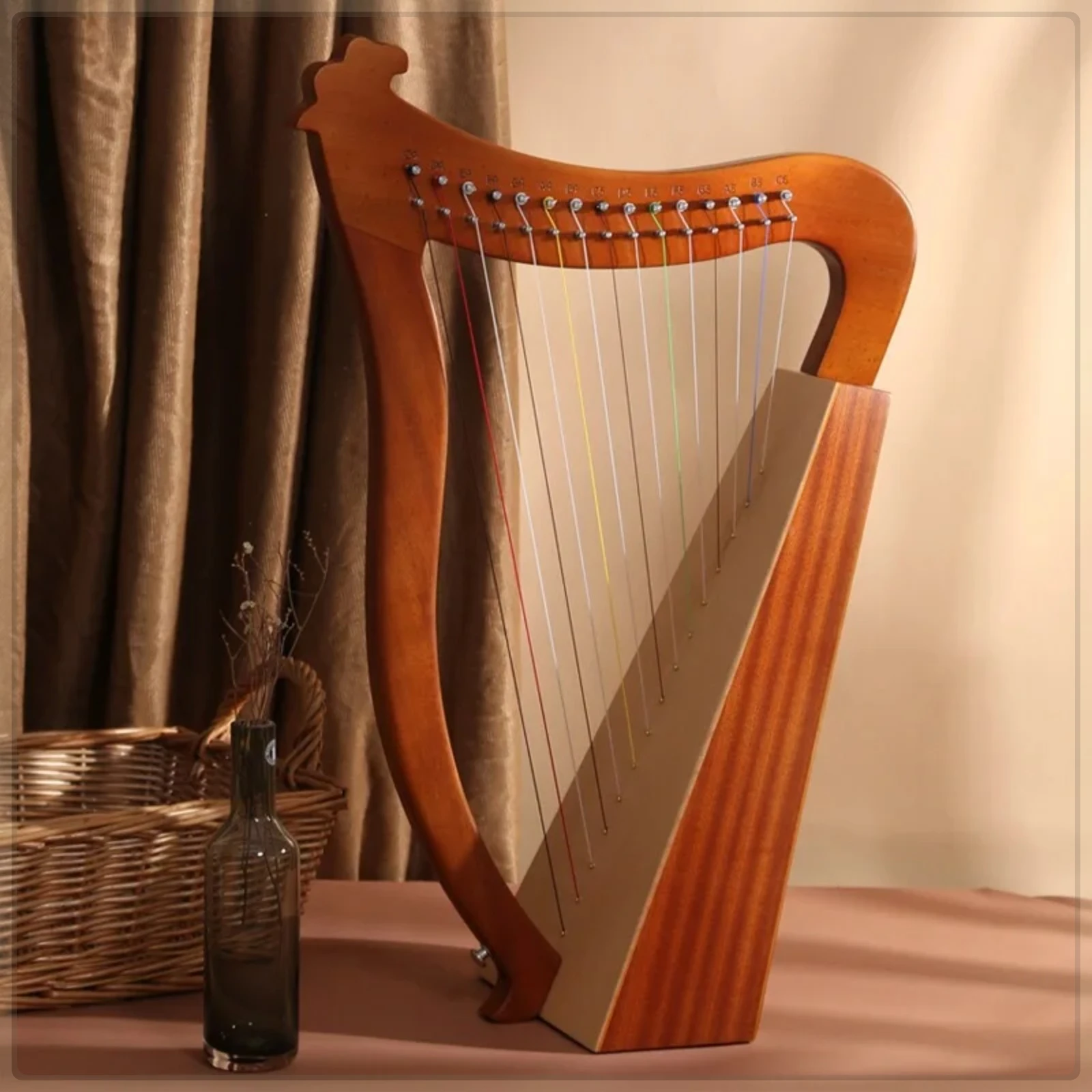 Portable Small Harp Wooden Lyres Piano with Accessories Beginner Stringed Instruments Nice Gifts 15 Strings Chromatic Lyre