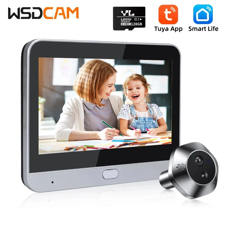 Wsdcam 4.3 polegadas inteligente wi fi vídeo campainha visão noturna tuya olho mágico câmera detecção humana campainha alexa google anúncio