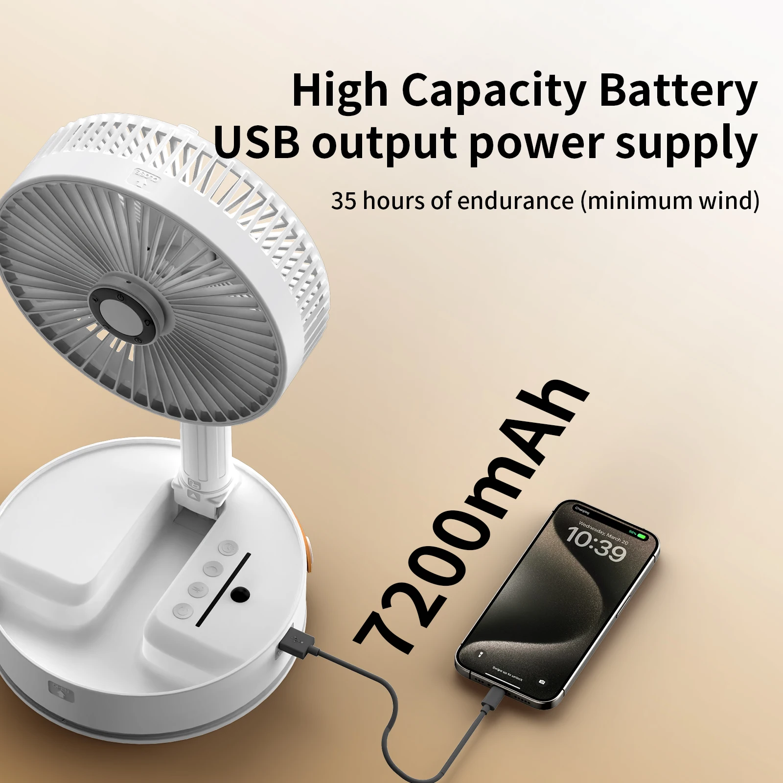 7200mAh Electric Fan Portable Outdoor Desktop Fan Head Shaking Low Decibel Noise Strong Wind with Power Bank for Home Dormitory