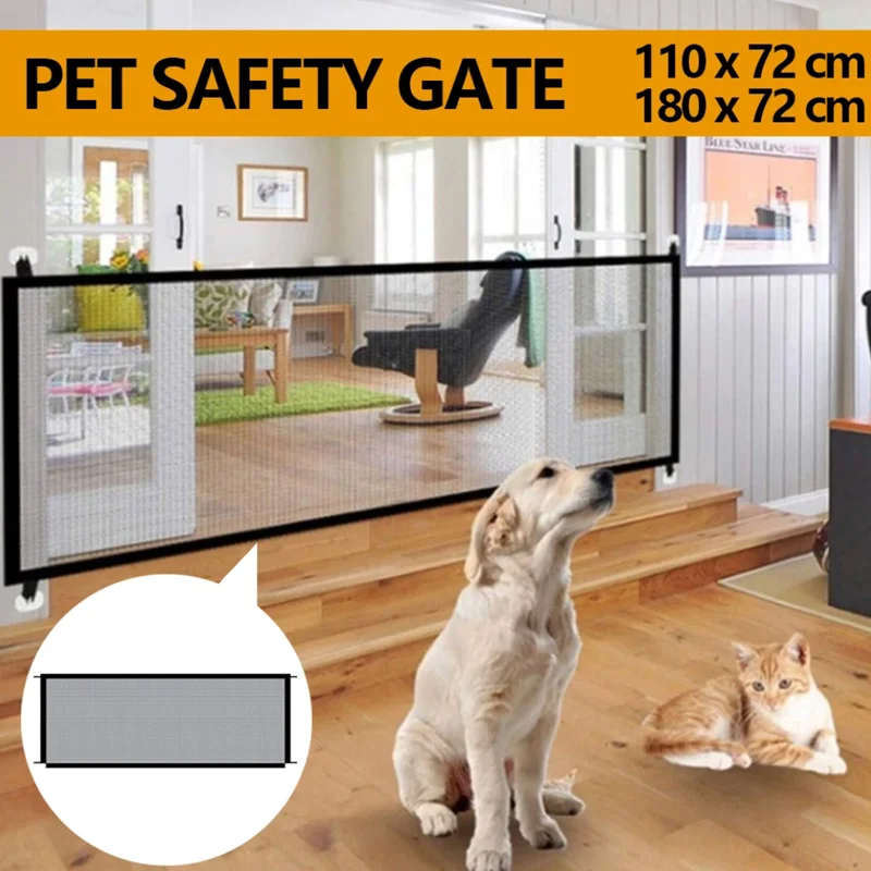 

Pet Dog Barrier Fences With 4Pcs Hook Pet Isolated Network Stairs Gate New Folding Breathable Mesh Playpen For Dog Safety Fence