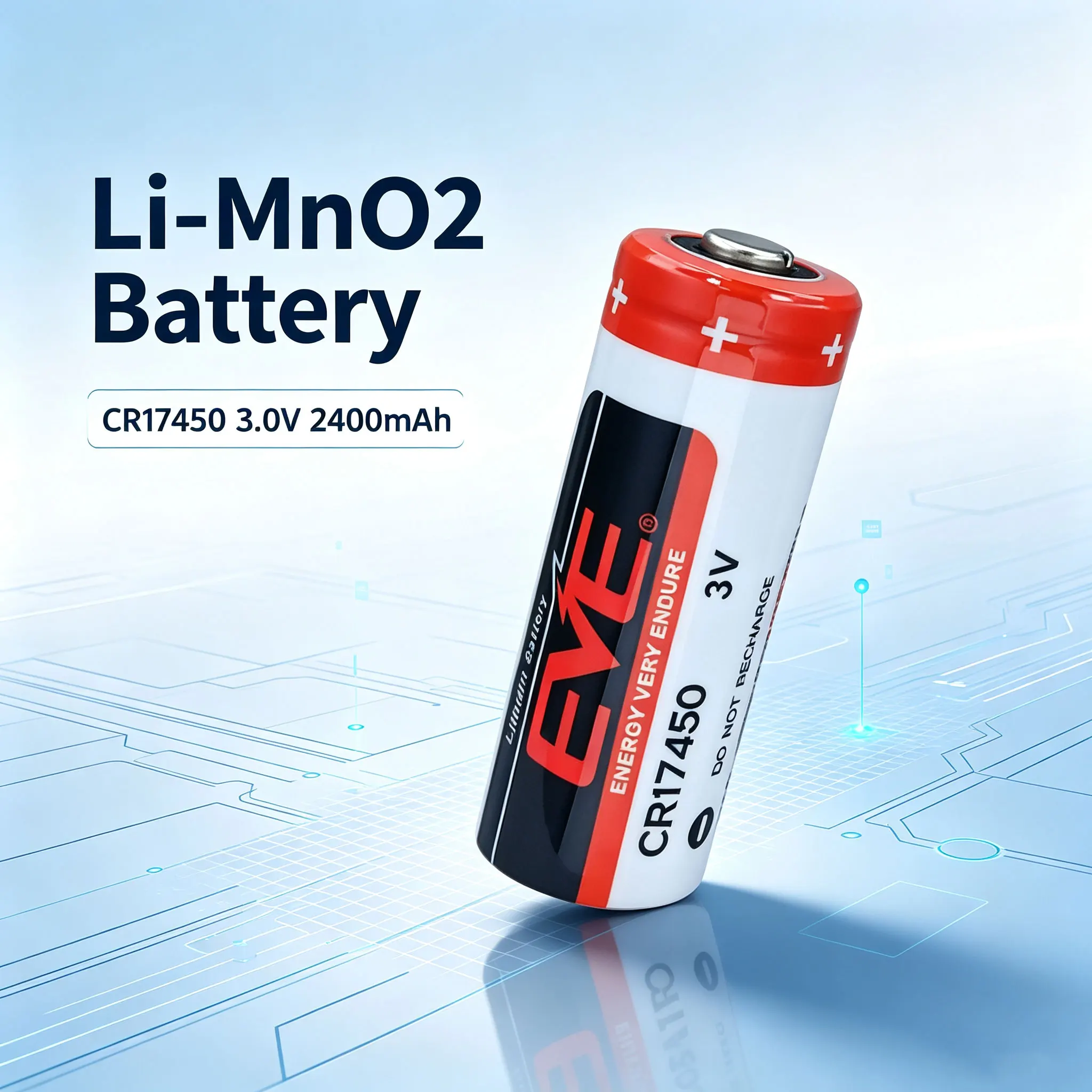 EVE CR17450 3V Li-MnO2 Battery， Intelligent water meter, heating meter, direction indicator, CNC machine control cabinet