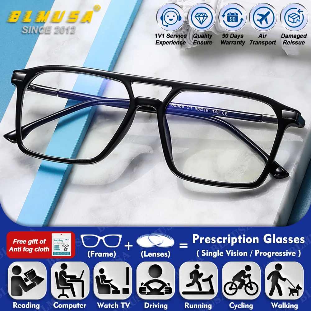

BLMUSA (L) Minimalist Pilot Myopia Hyperopia Prescription Glasses For Men High Quality Anti Blue Ray Multifocal Reading Eyeware