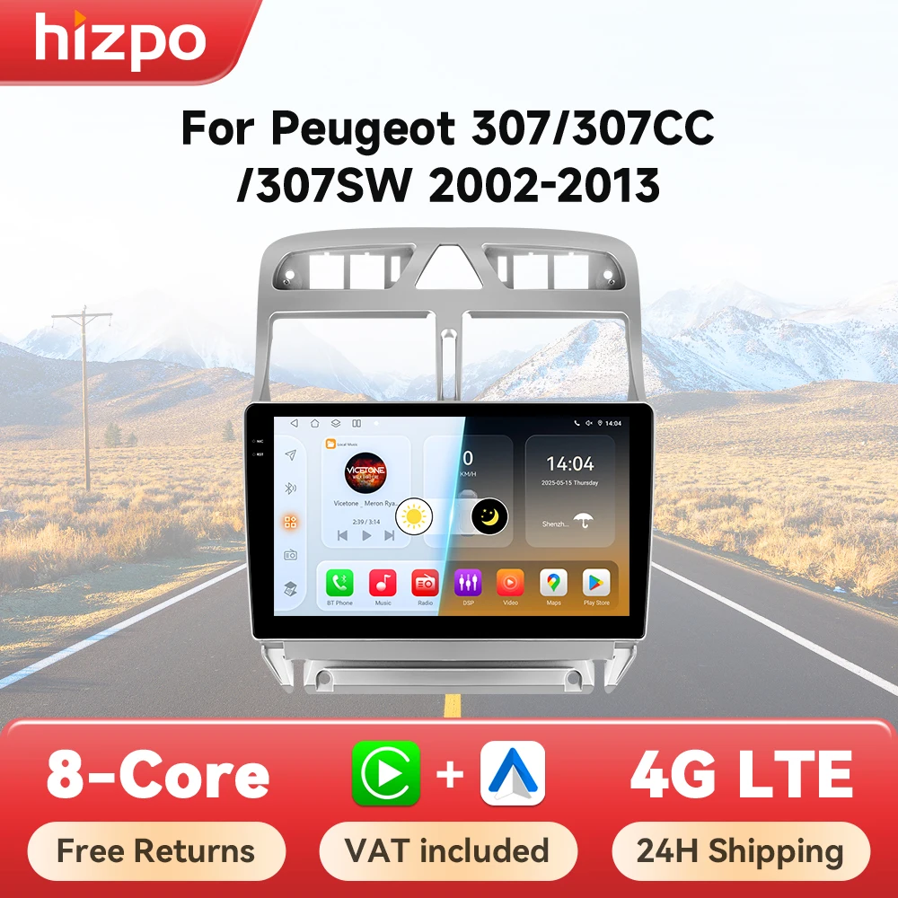 Hizpo 6115 autoradio pour Peugeot 307 307CC 307SW 2002 - 2013 sans fil CarPlay Android Auto systèmes intelligents No 2 din 2din DVD
