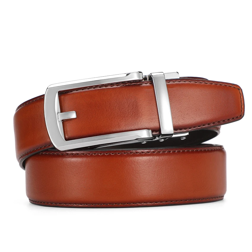 Athosline-Formal Ratchet Belt for Men's Dress, Automatic Click Buckle, Genuine Leather, Brown, 1.5"