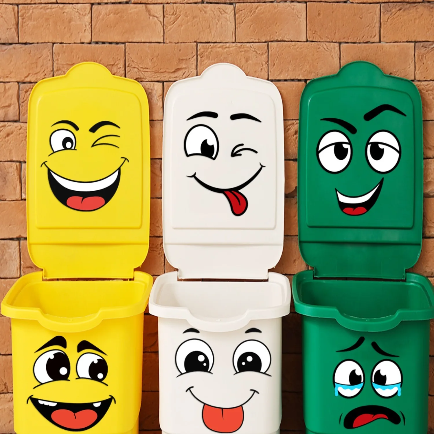 Cartoon Face Stickers - Self-Adhesive Removable Decals for Plastic & Glossy Surfaces,Fun Home Decor for Trash Cans,Walls,Toilets