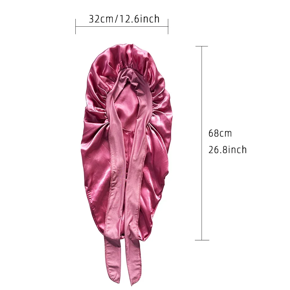 High Elastic Satin Solid Wide-brimmed Sleeping Hat Unisex Head Wrap Elastic Band Cap Hair Care Bonnet Night Sleeping Hat image 4