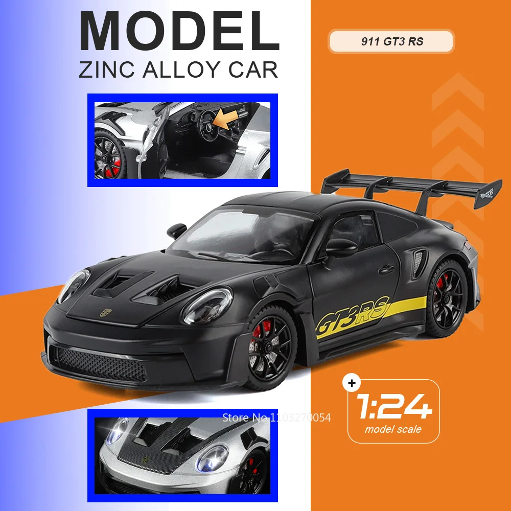 

1:24 911 GT3 RS Miniature Sportscar Alloy Diecast Model Toy Shock Absorption with Sound Light Pull Back Models Fashion Ornaments