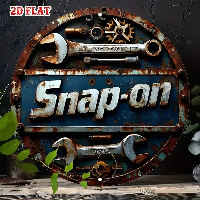2D Flat 1-Piece Sign, Wrench Round Iron Sign, Sign - Snap-On Country-Style Metal Wall Art