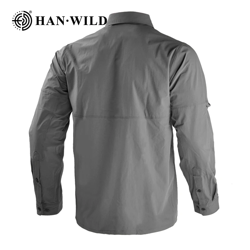 HAN WILD Summer Tactical Shirts Men\'s Breathable Long Sleeve Multi-Pockets Work Combat Cargo Shirts Quick Dry Camping Clothes