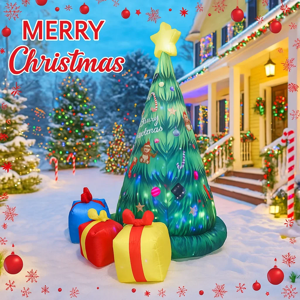 Scatole regalo per albero di Natale giocattolo gonfiabile da 7,87 piedi con luci a LED Decorazioni natalizie Ornamenti Regali Decorazioni da giardino