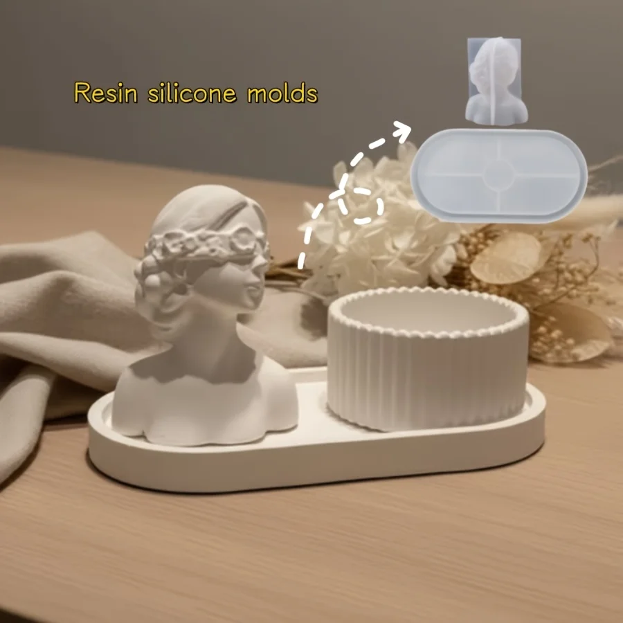 2pcs Resin Silicone Mold | Clay Mold for Valentine's Day, Blindfolded Oval Tray Set, Suitable for Making Dropper Gypsum Candles