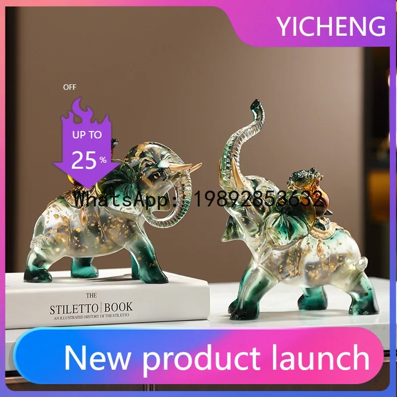 

Hys lucky elephant ornament - decorative figurine for entryway, living room, tv cabinet - housewarming & opening ceremony gift
