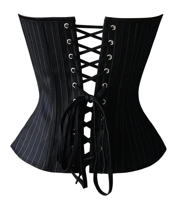 Caudatus Overbust Corsets for Women Striped Office Party Plus Size Corsets and Bustiers Zipper Lingerie Tops Korsett Black