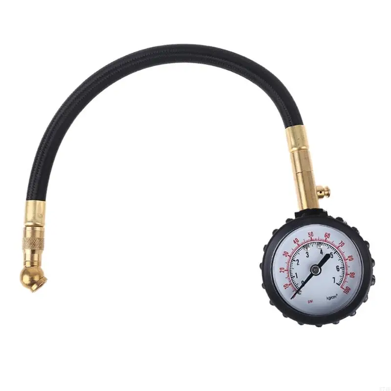 

E74E Accurate Rubber Hose Tire Pressure Gauge Dial Type Pressure Instrument Fit for Car Bicycle Motorcycle Truck Tires