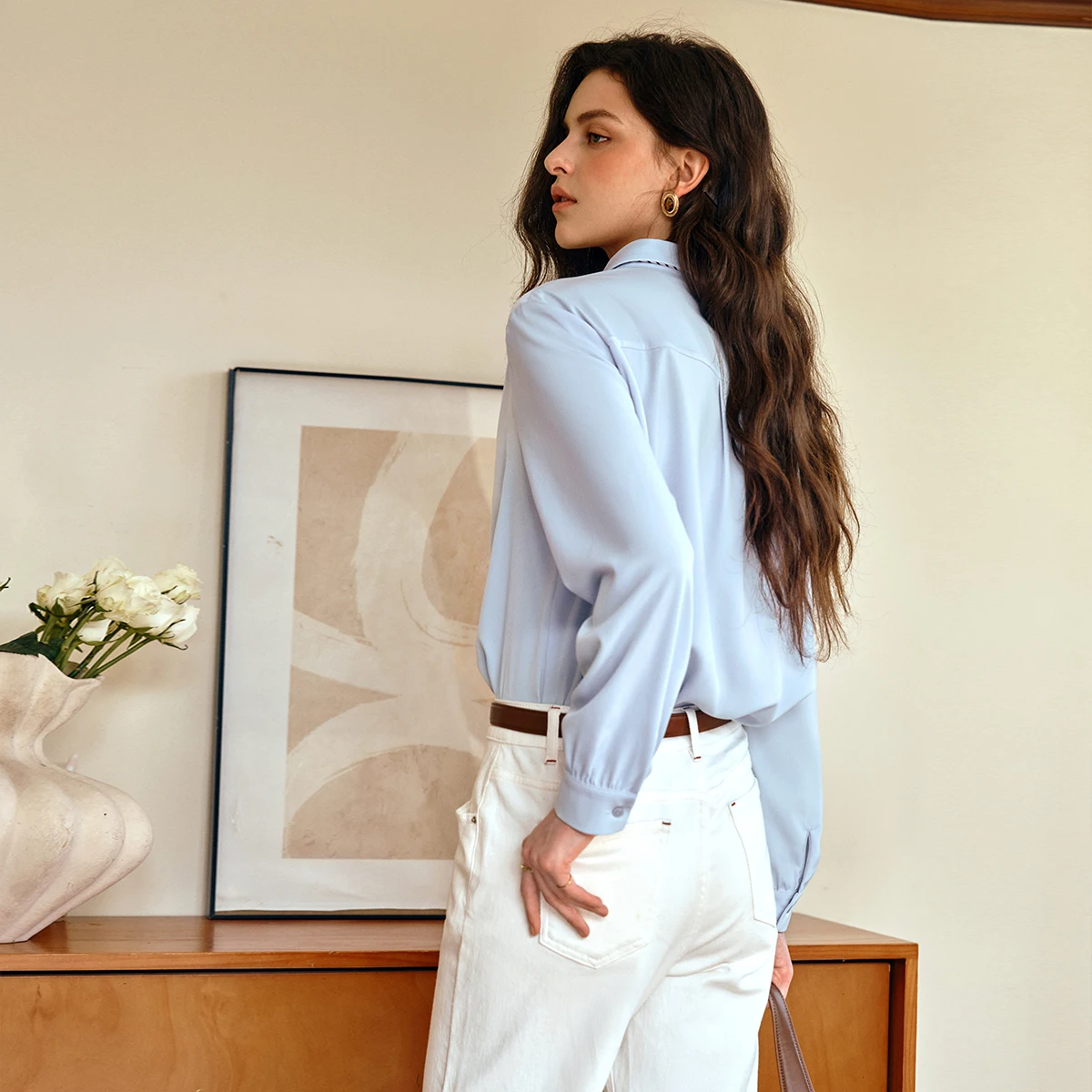 OLrain Elegant Simple women's Shirts 2025 Autumn New Long Sleeve Loose Shirt Solid Scarf-Neck Women's Blouses Tops O57QC000290