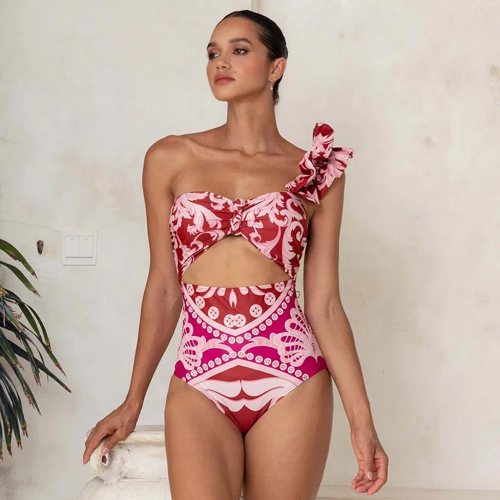 Flaxmaker 2024 One Shoulder One Piece Swimsuit and Pants Clearance Wholesale Bodysuit Dress