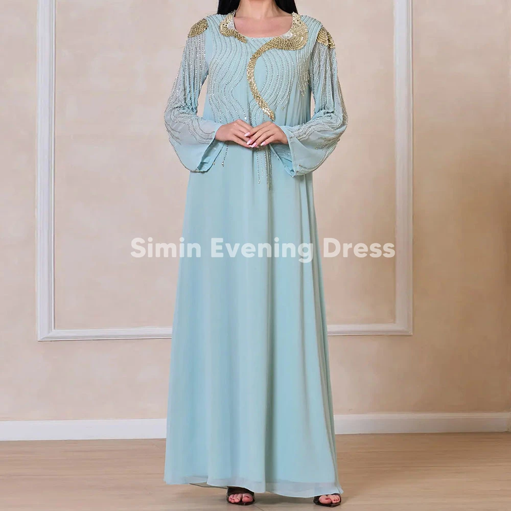 

Simin Women's Customized Straight O-neck Beaded Luxury Evening Dresses With Long Sleeve Floor-Length Formal Elegant Dresses 2025