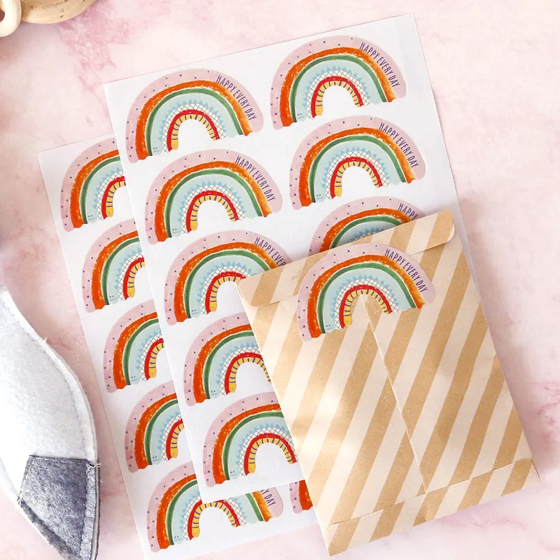 Rainbow Stickers Happy Birthday Thank You Label DIY Cookie Bags Seal Labels Happy Every Day Sticker Paper Decor 5.5cm 100pcs