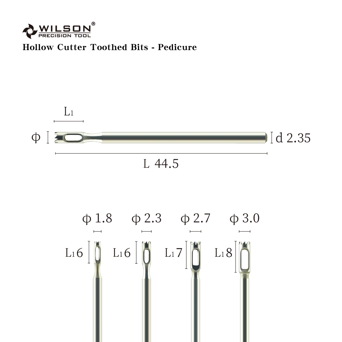 WILSON-Remove Corns Set Stainless steel Pedicure Uncoated Callus Treatment nail bit Multiple Vibration carbide nail bit