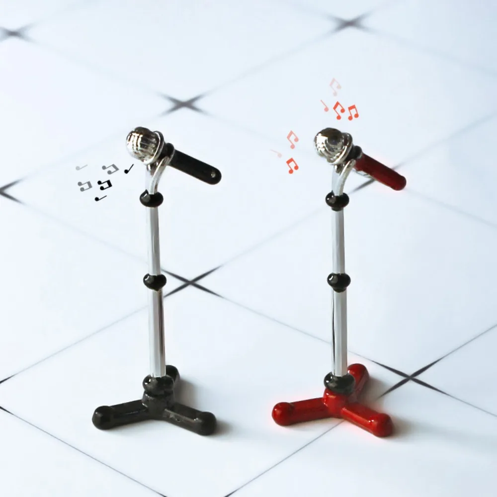 

Micro Landscape Microphone Stand Furniture Alloy Mini Microphone Model Assembled Vintage 1:12 Dollhouse Accessories Kids