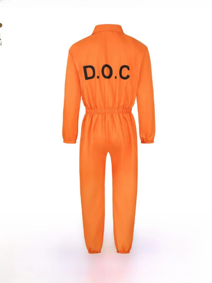 

Halloween Workwear Onesie Roleplay Suit Men Women Print Waist Cinched Prisoner Costume Polyester Spring 2024 Fashion