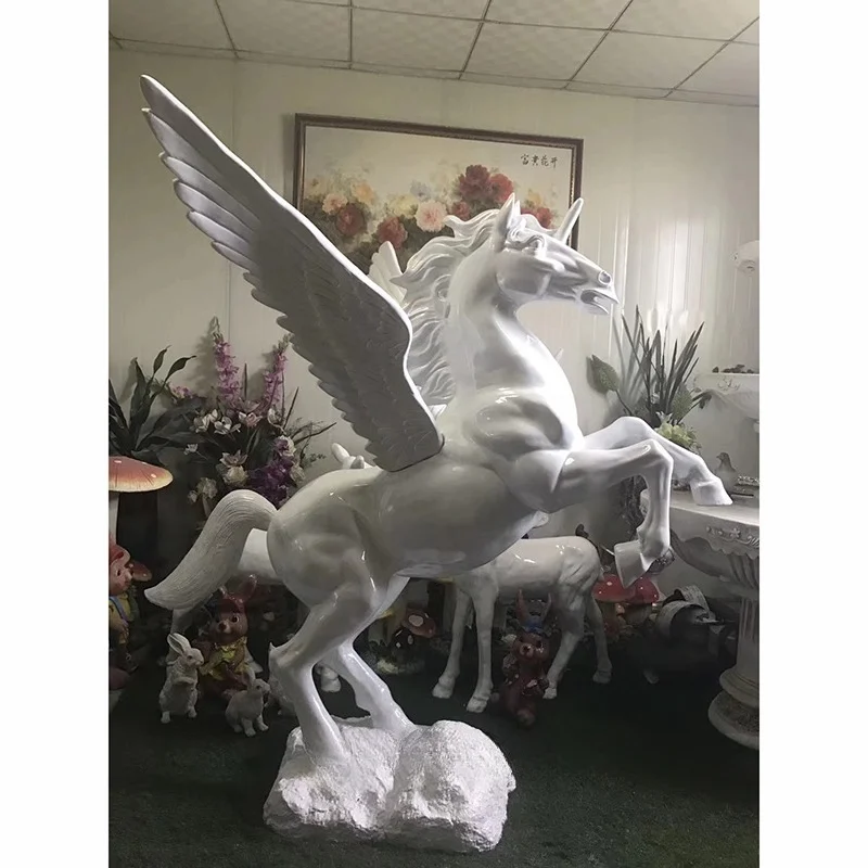 LK20190809-14 Modern Decoration Life Size Wedding Background Decoration White Fiberglass Horse Statue