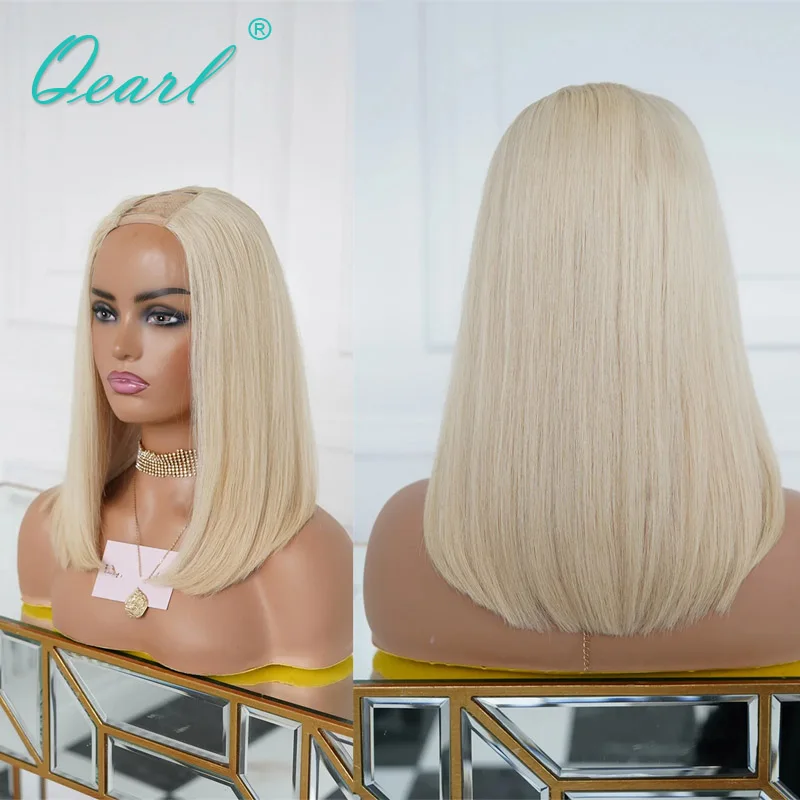 

Women"S Wigs Short Bob U Part Wig Platinum Blonde Color V Part Wig 100% Woman Real Human Hair Wigs Small Large Cap Size Sale